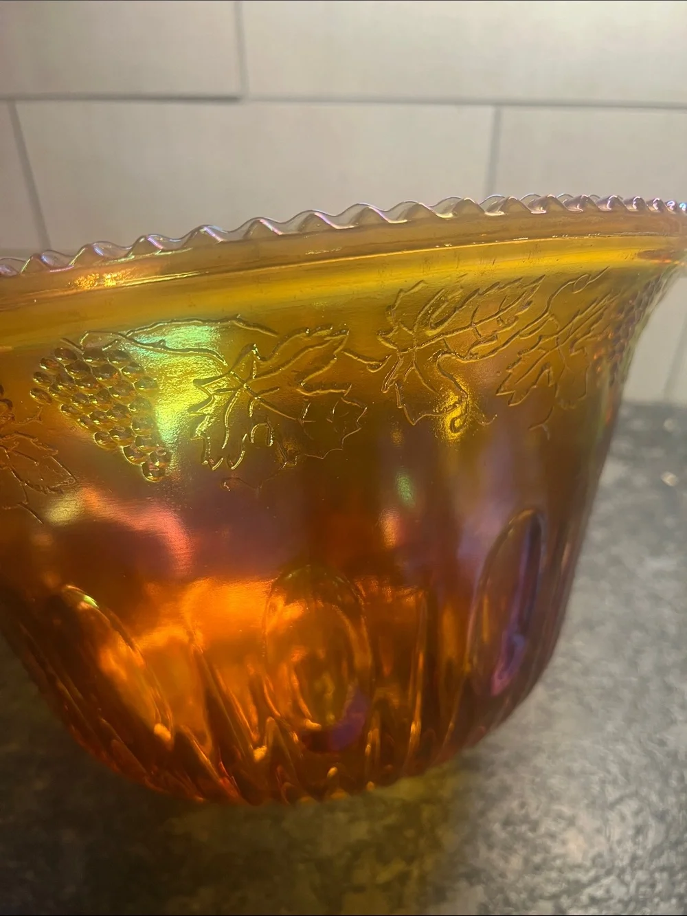 Amber Iridescent Marigold  Carnival Glass Berry Bowl - punch bowl
